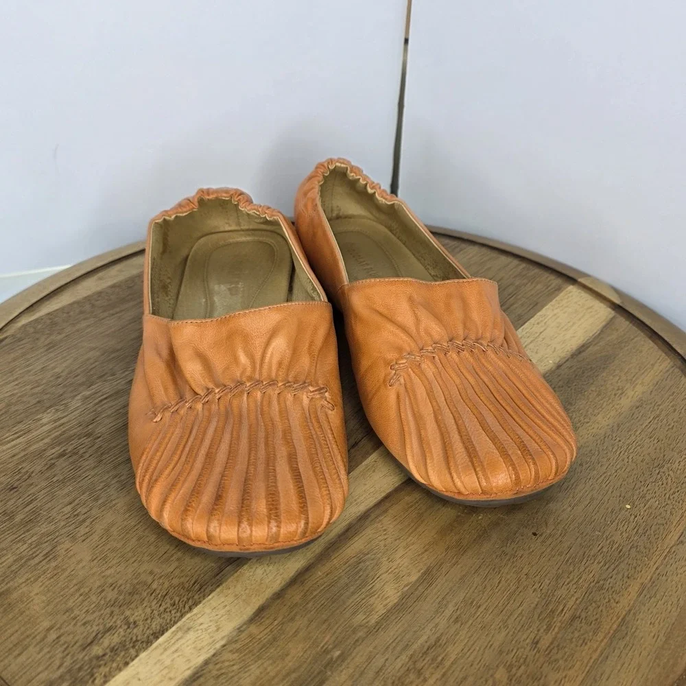 Chocolat Blu Cam Orange Leather Flats Siz 8.5 Ballet Peach Scrunched Slip On
